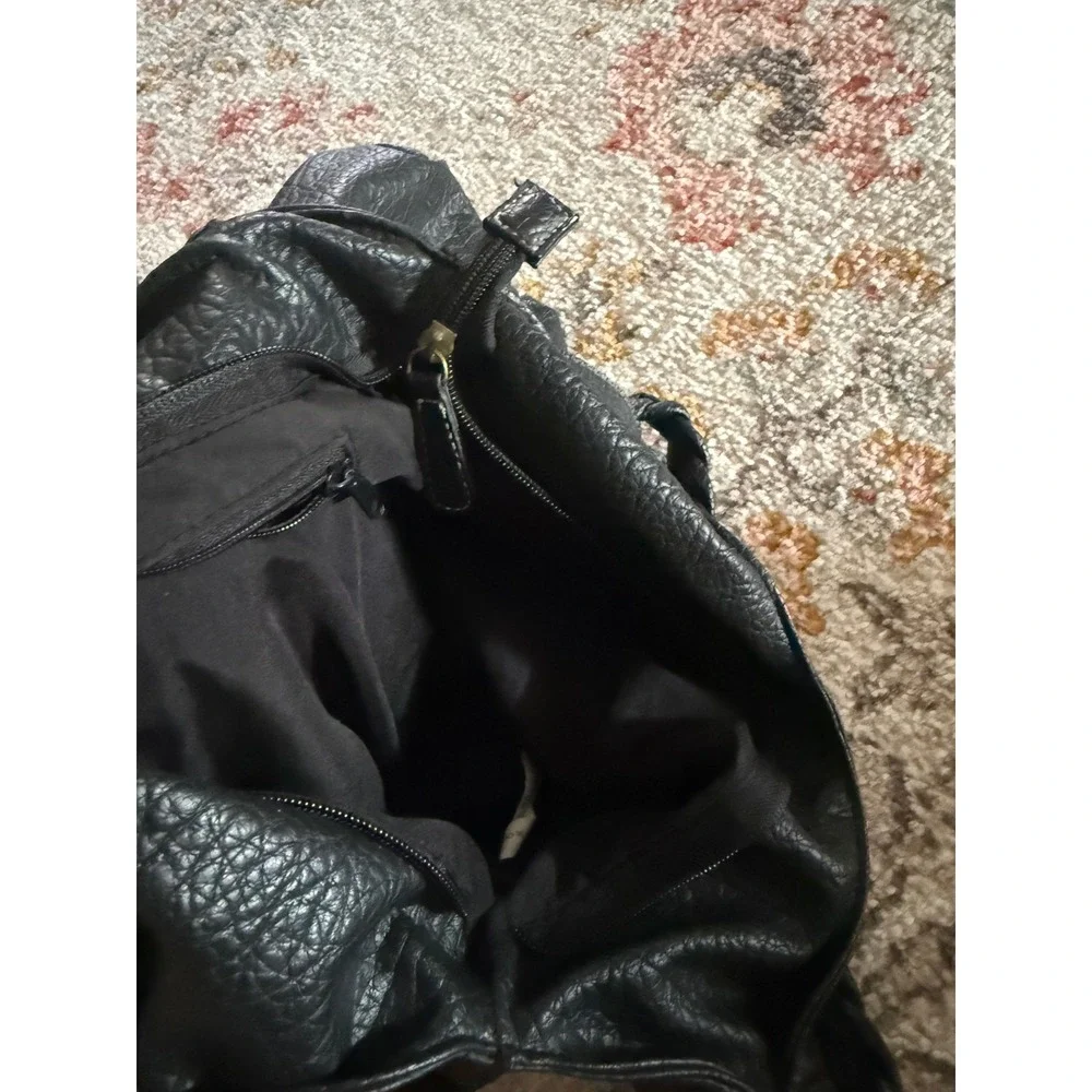 Black Faux Leather Hobo Bag Braided Straps Gold Buckle Slouchy Shoulder Purse